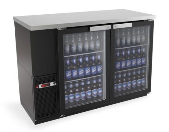 Back Bar 48" Slim Line w Glass Doors, Black - FBB-24-48G