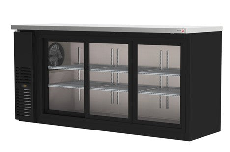 Back Bar 72" Slim Line w Glass Doors, Black - FBB-24-72G