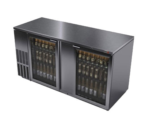 Back Bar 69" w Glass Doors, Stainless - FBB-69GS-N