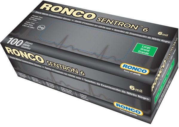 SENTRON 6 Nitrile Examination Glove, Black, Medium 100/Box - 962M