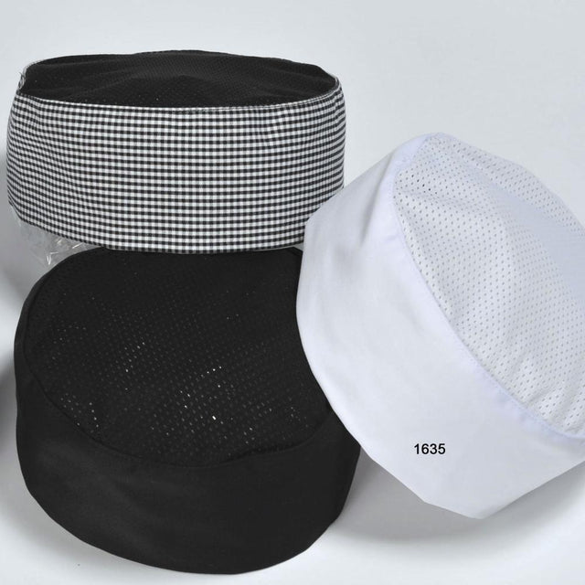 Pillbox Chef Hat Black, Mesh Top - 1635-BK